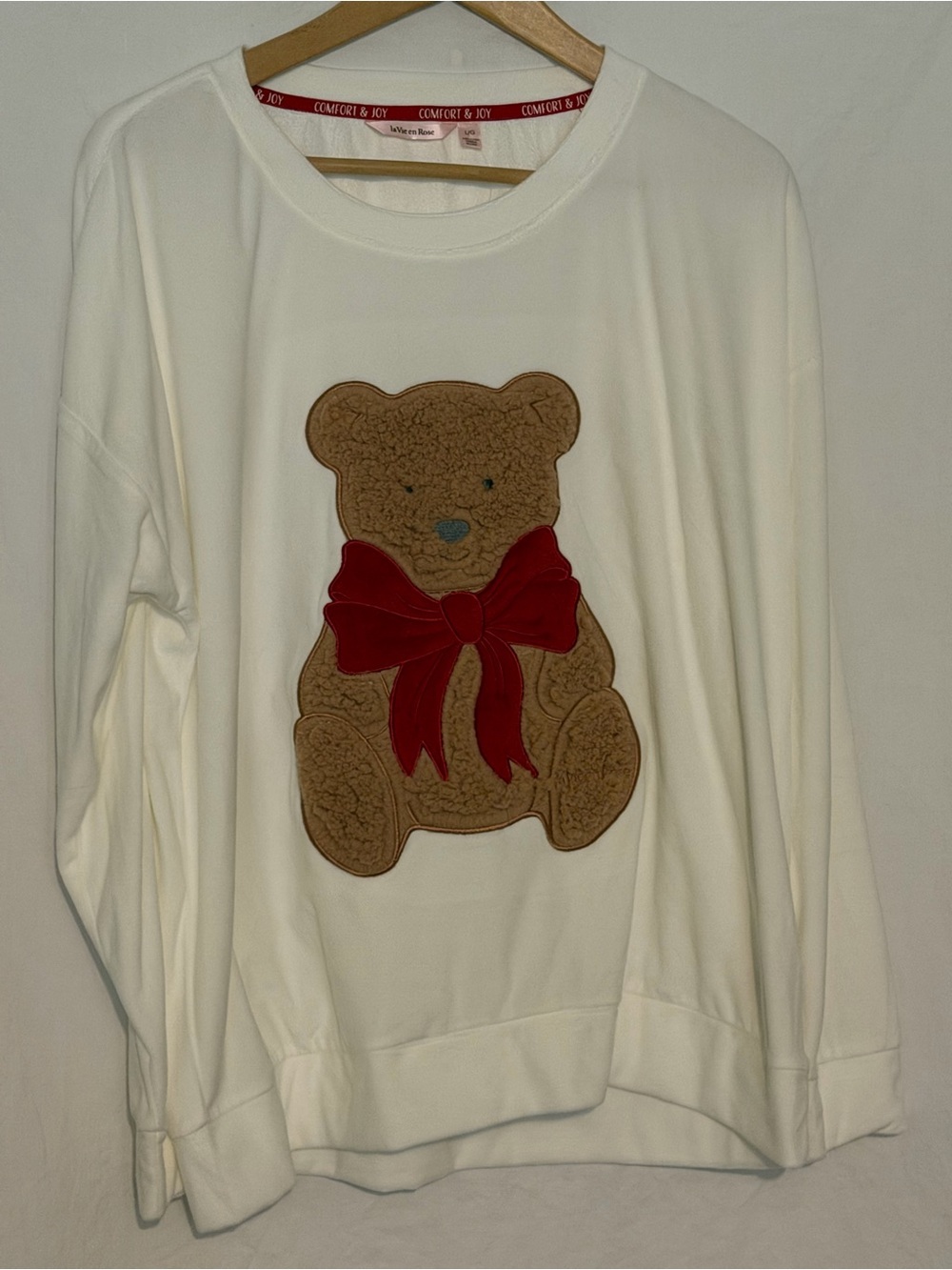 NWT la Vie en Rose Comfort & Joy Teddy Bear Velour Pajama Top Lounge Shirt